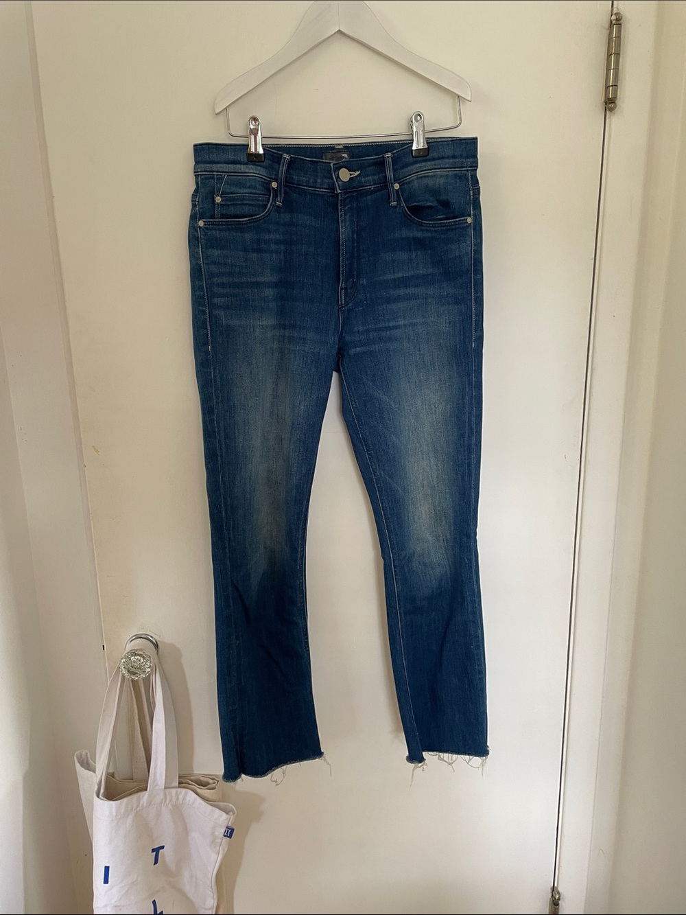 MOTHER Dark Blue Cropped Straight-Leg Jeans